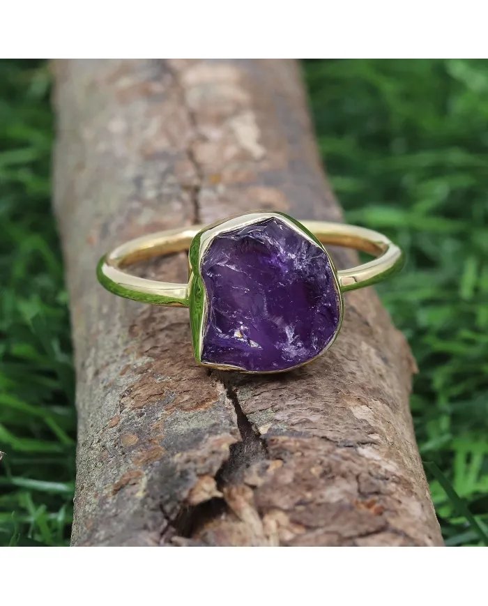 Elegant Amethyst Ring – 925 Silver Gold Plated Handmade Jewelry