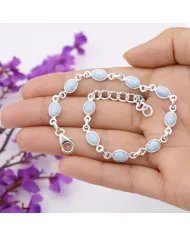 Natural Larimar Bracelet - 925 Sterling Silver Dainty Gemstone Jewelry