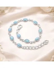 Natural Larimar Bracelet - 925 Sterling Silver Dainty Gemstone Jewelry