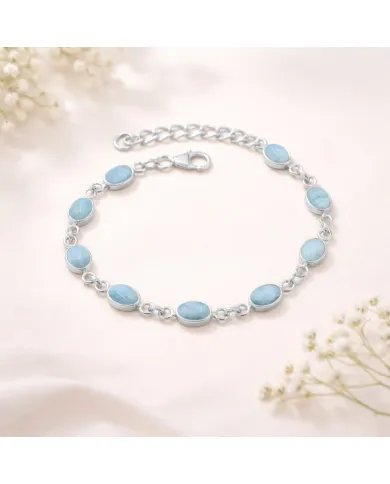 Natural Larimar Bracelet - 925 Sterling Silver Dainty Gemstone Jewelry