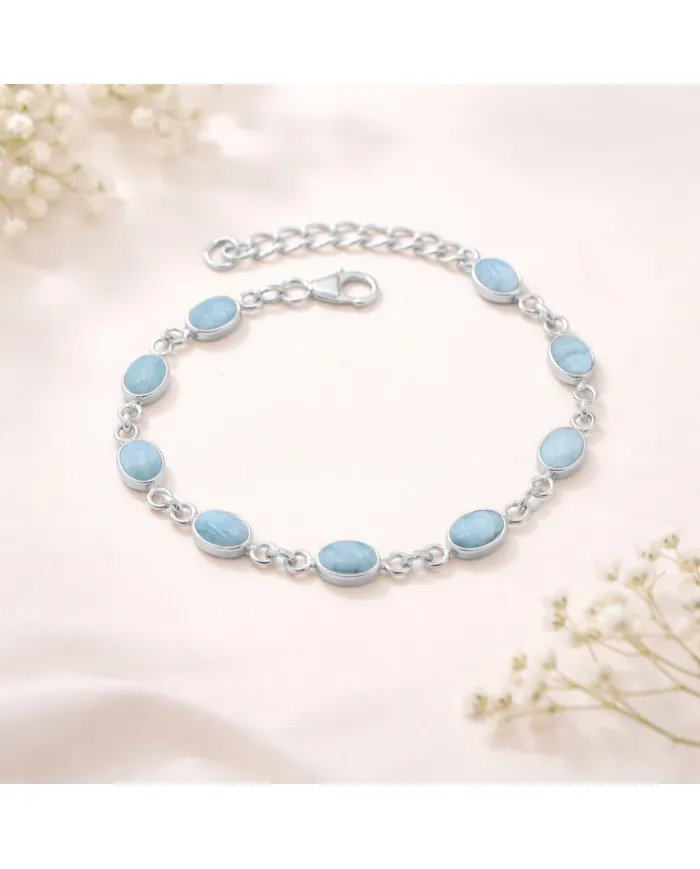 Natural Larimar Bracelet - 925 Sterling Silver Dainty Gemstone Jewelry