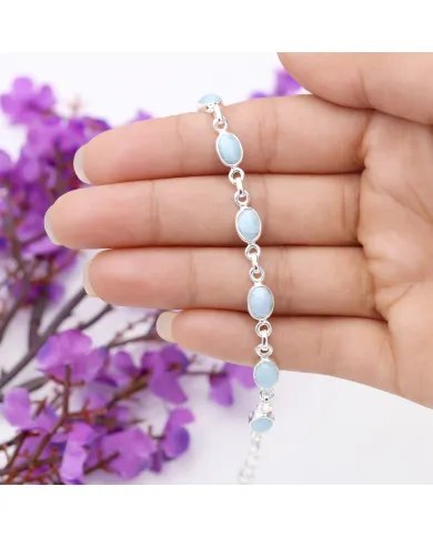 Natural Larimar Bracelet - 925 Sterling Silver Dainty Gemstone Jewelry