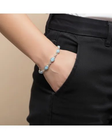 Natural Larimar Bracelet - 925 Sterling Silver Dainty Gemstone Jewelry