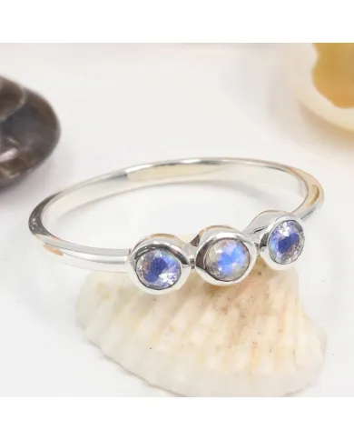 Rainbow Moonstone Half Eternity Ring | 925 Sterling Silver Jewelry