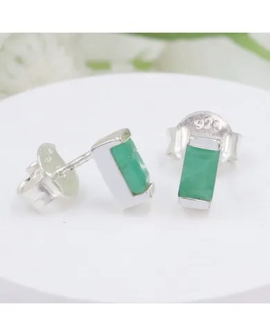 Emerald Stud Earrings - 925 Sterling Silver Jewelry