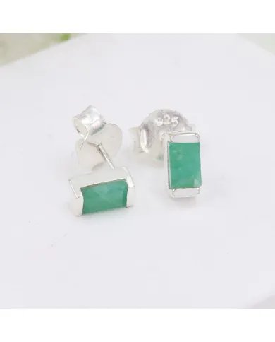 Emerald Stud Earrings - 925 Sterling Silver Jewelry