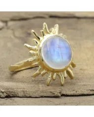 Rainbow Moonstone Sunburst Ring - Gold Plated 925 Silver Jewelry