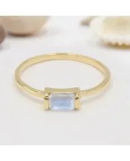 Rainbow Moonstone Ring - Gold Plated 925 Silver Minimalist Jewelry