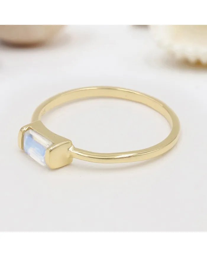 Rainbow Moonstone Ring - Gold Plated 925 Silver Minimalist Jewelry