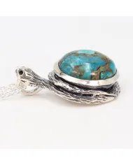 Blue Copper Turquoise Snake Pendant – Handmade 925 Sterling Silver Jewelry