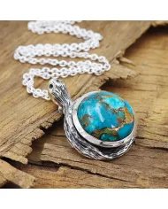 Blue Copper Turquoise Snake Pendant – Handmade 925 Sterling Silver Jewelry