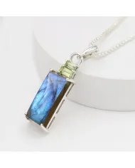 Labradorite Pendant Necklace with Peridot Accent – 925 Silver Jewelry