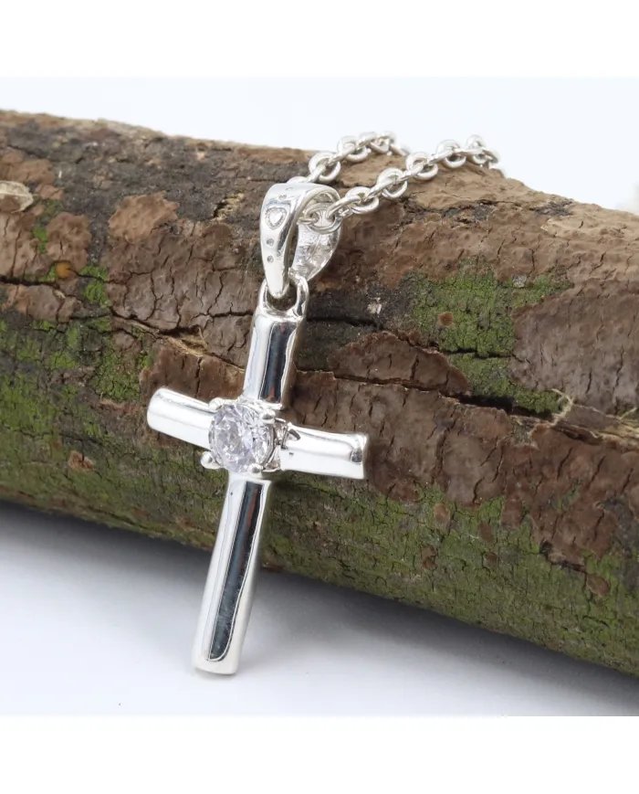 Swarovski Crystal Cross Pendant - 925 Sterling Silver  Religious Jewelry