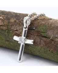 Swarovski Crystal Cross Pendant - 925 Sterling Silver  Religious Jewelry