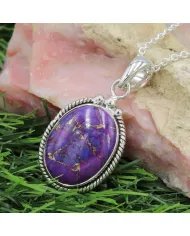 Purple Copper Turquoise Pendant – 925 Sterling Silver Vintage Jewelry