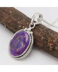 Purple Copper Turquoise Pendant – 925 Sterling Silver Vintage Jewelry