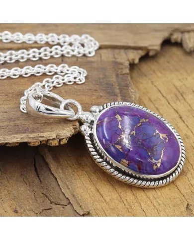 Purple Copper Turquoise Pendant – 925 Sterling Silver Vintage Jewelry