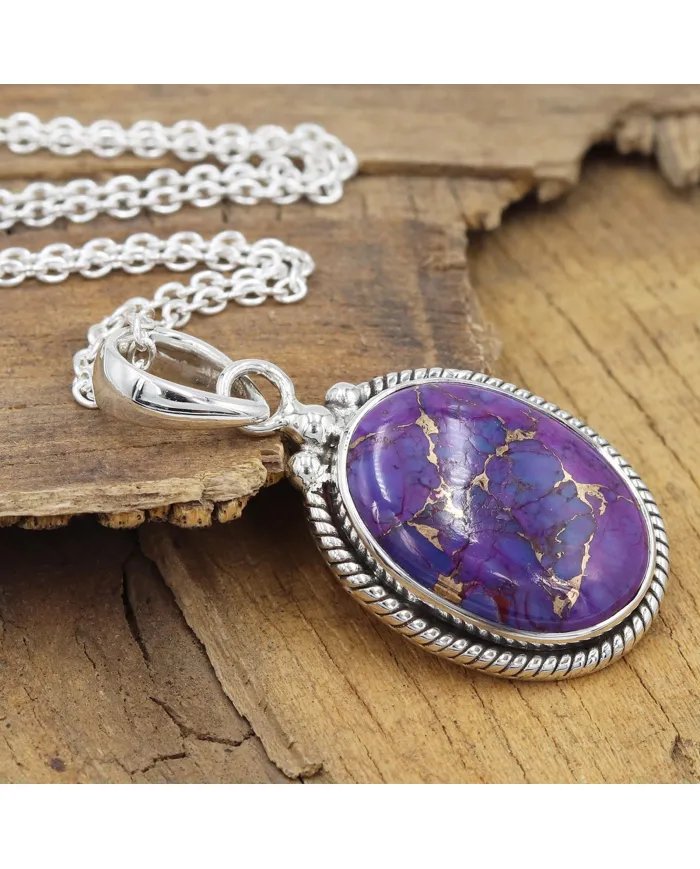 Purple Copper Turquoise Pendant – 925 Sterling Silver Vintage Jewelry