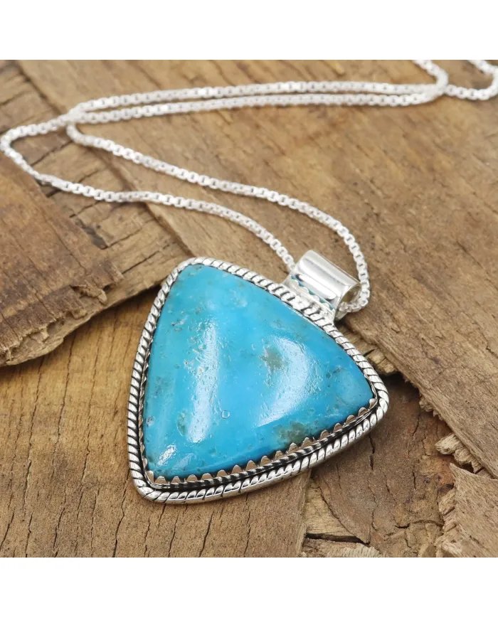 Arizona Turquoise Pendant - 925 Sterling Silver Bohemian Necklace