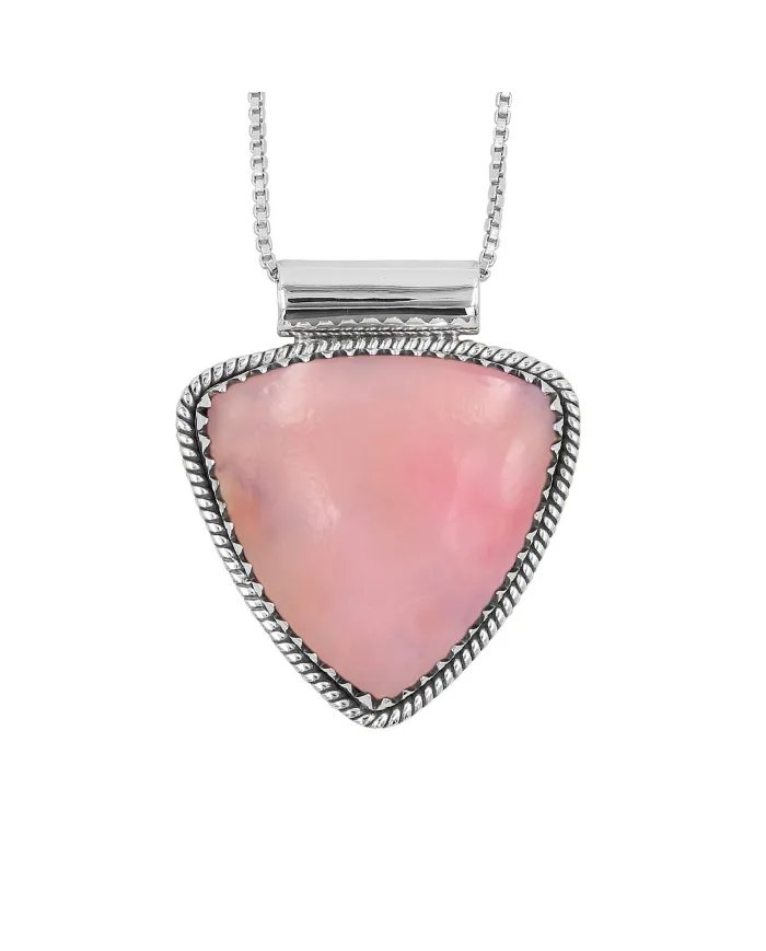 Pink Opal Pendant - 925 Sterling Silver Statement Bohemian Necklace