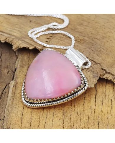 Pink Opal Pendant - 925 Sterling Silver Statement Bohemian Necklace