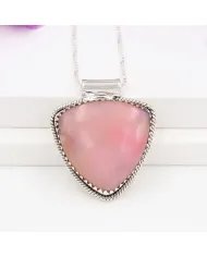 Pink Opal Pendant - 925 Sterling Silver Statement Bohemian Necklace
