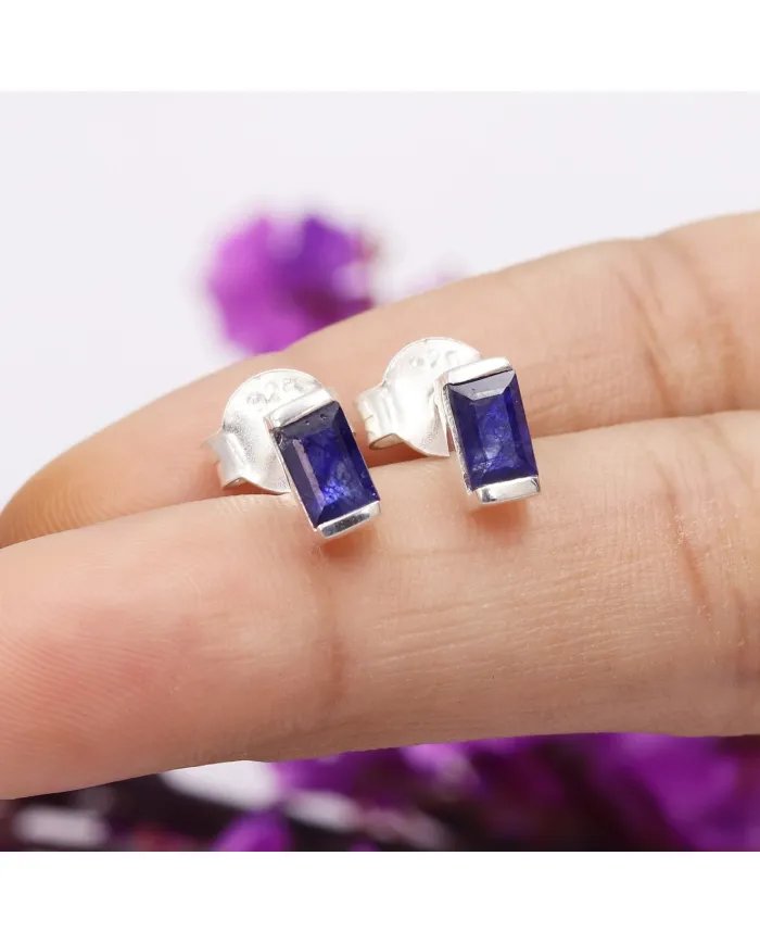 Blue Sapphire Stud Earrings - 925 Sterling Silver Jewelry