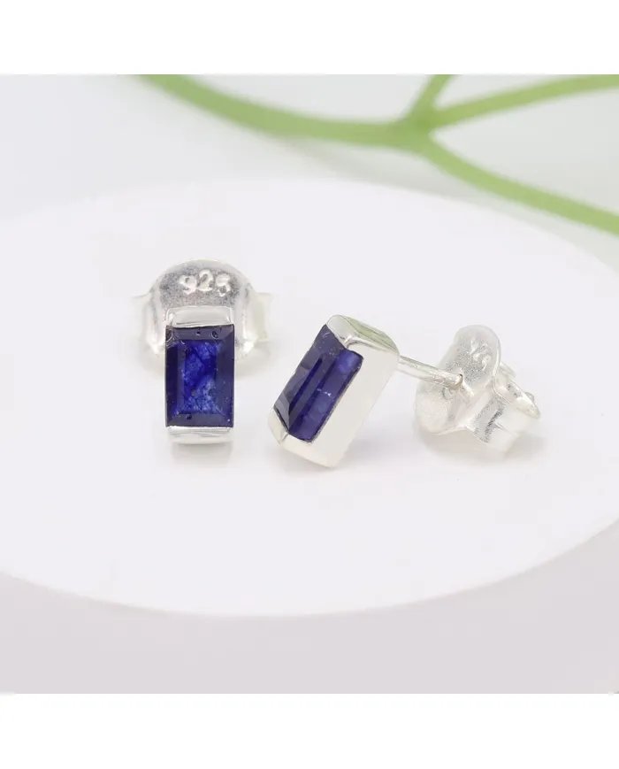 Blue Sapphire Stud Earrings - 925 Sterling Silver Jewelry