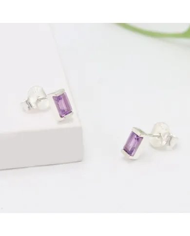 Amethyst Stud Earrings - 925 Sterling Silver Jewelry