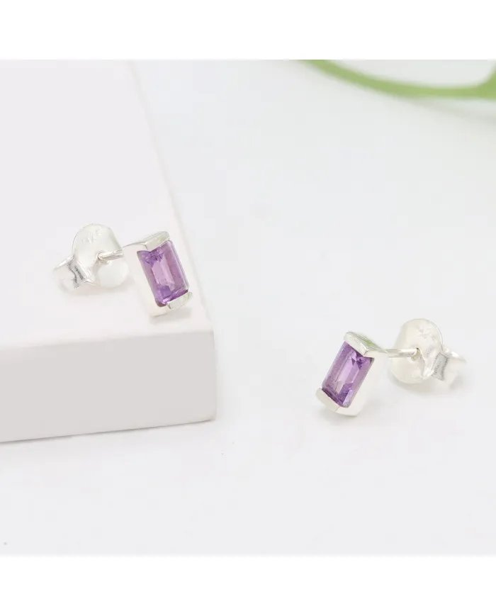 Amethyst Stud Earrings - 925 Sterling Silver Jewelry