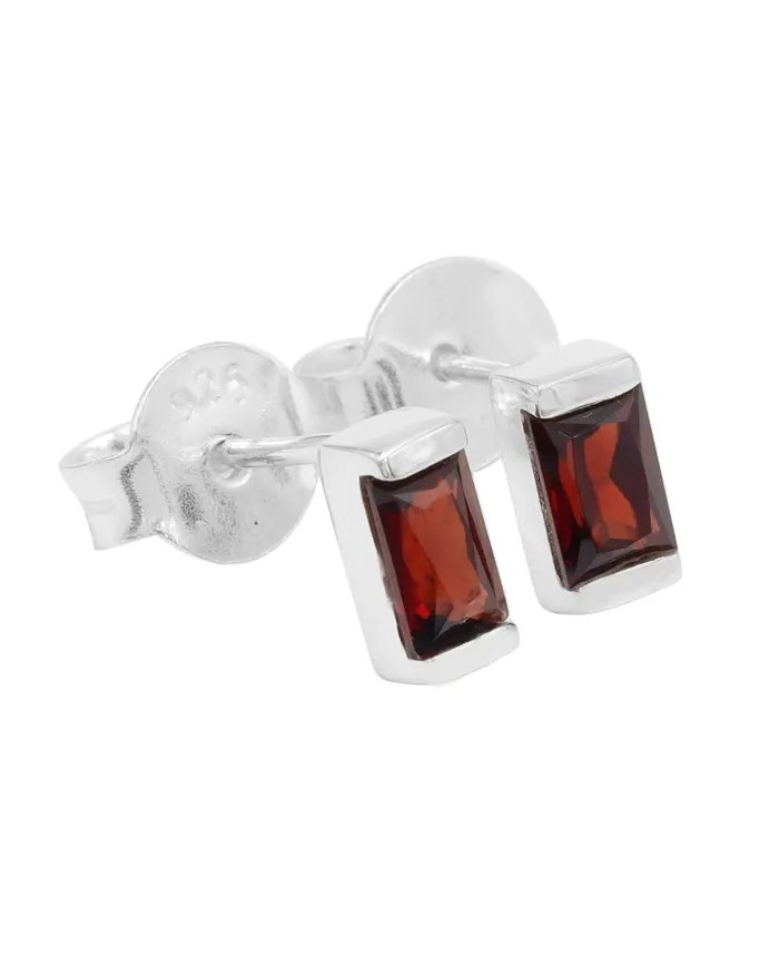 Garnet Stud Earrings - 925 Sterling Silver Jewelry