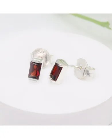 Garnet Stud Earrings - 925 Sterling Silver Jewelry