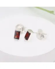 Garnet Stud Earrings - 925 Sterling Silver Jewelry