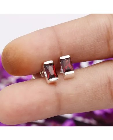 Garnet Stud Earrings - 925 Sterling Silver Jewelry