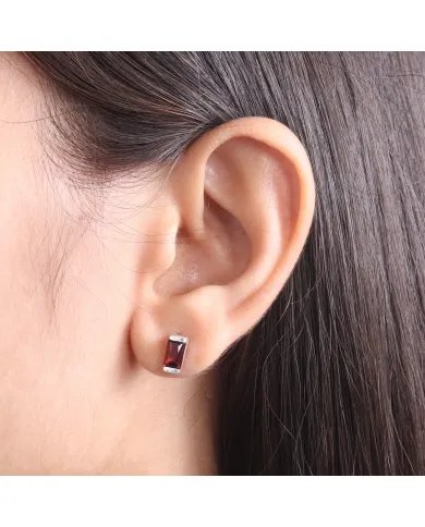 Garnet Stud Earrings - 925 Sterling Silver Jewelry