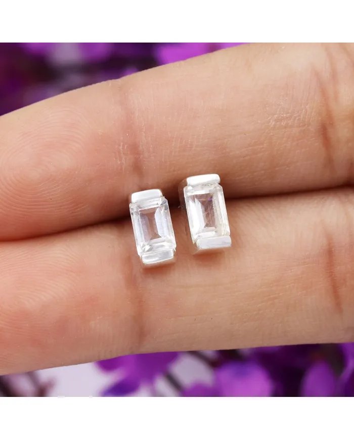 Crystal Stud Earrings - 925 Sterling Silver Jewelry