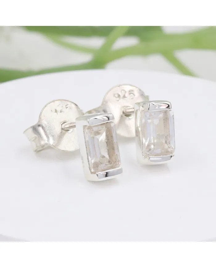Crystal Stud Earrings - 925 Sterling Silver Jewelry