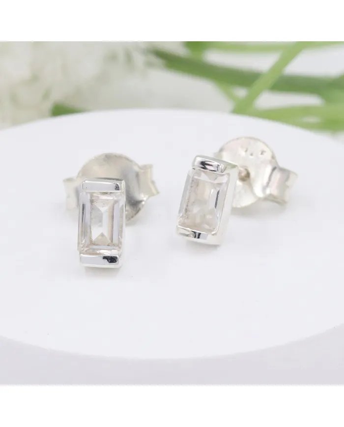 Crystal Stud Earrings - 925 Sterling Silver Jewelry