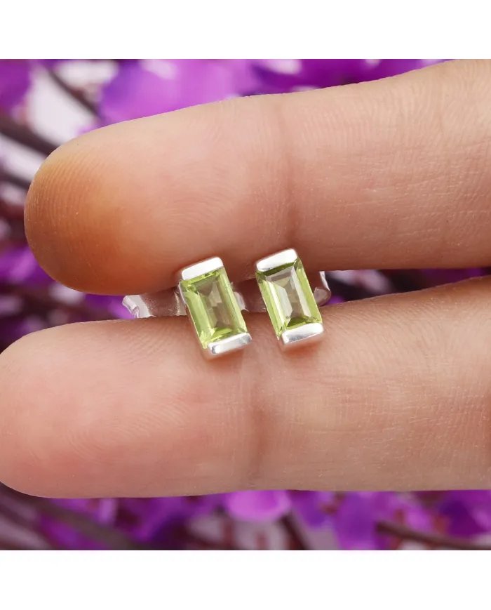 Peridot Stud Earrings - 925 Sterling Silver Jewelry
