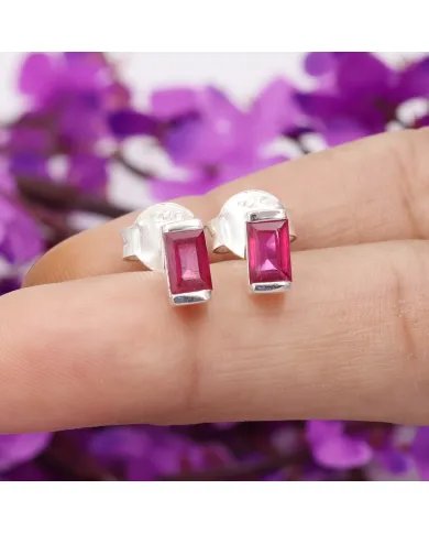 Ruby Stud Earrings - 925 Sterling Silver Jewelry