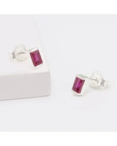 Ruby Stud Earrings - 925 Sterling Silver Jewelry