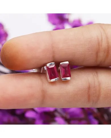 Ruby Stud Earrings - 925 Sterling Silver Jewelry