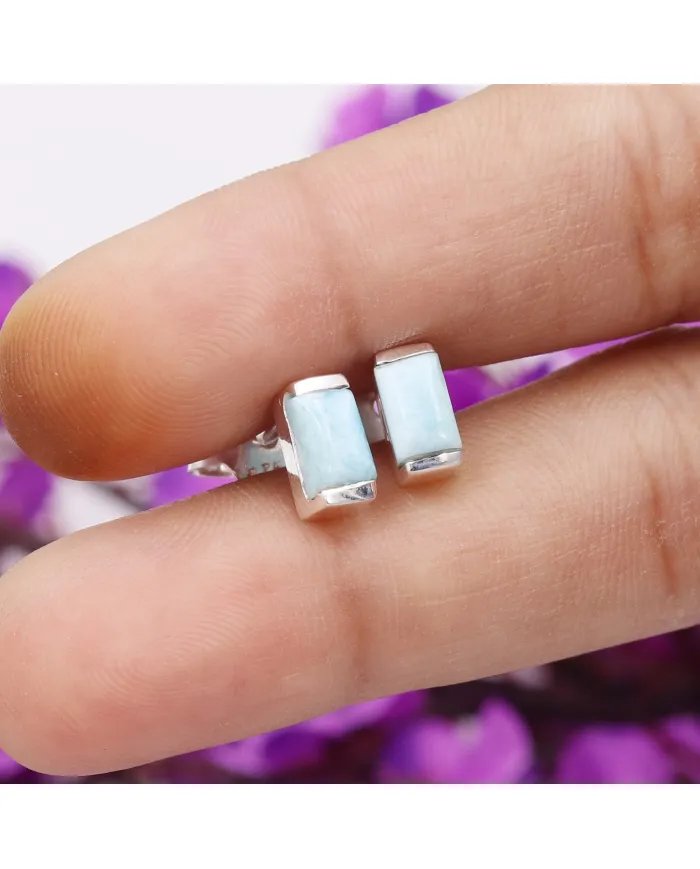 Larimar Stud Earrings - 925 Sterling Silver Jewelry