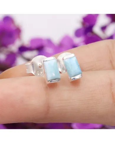 Larimar Stud Earrings - 925 Sterling Silver Jewelry