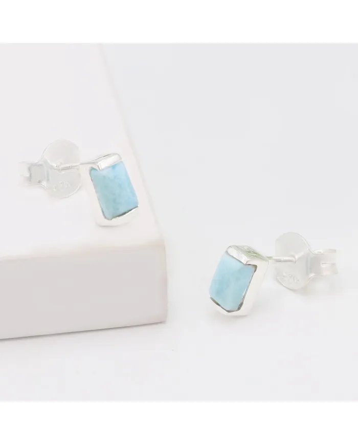Larimar Stud Earrings - 925 Sterling Silver Jewelry