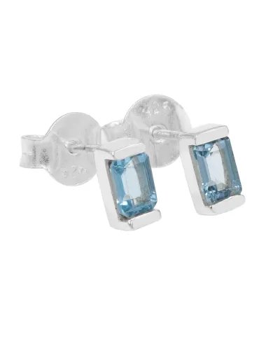 Swiss Blue Topaz Stud Earrings - 925 Sterling Silver Jewelry
