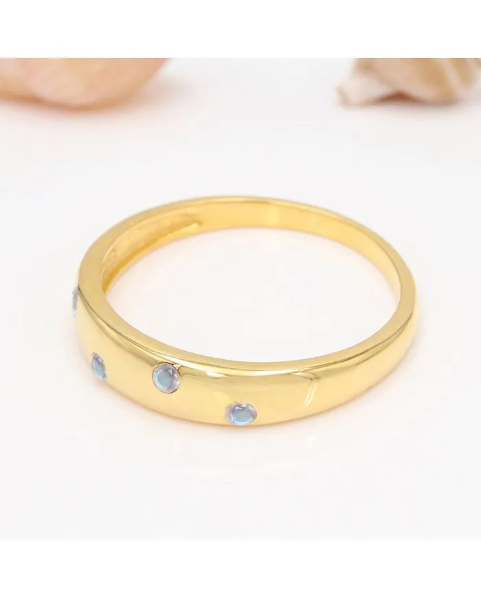 Rainbow Moonstone Eternity Band Ring - Handmade Gold Plated Silver Jewelry