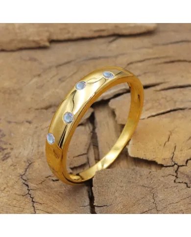 Rainbow Moonstone Eternity Band Ring - Handmade Gold Plated Silver Jewelry