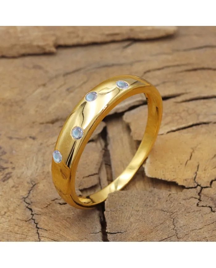 Rainbow Moonstone Eternity Band Ring - Handmade Gold Plated Silver Jewelry