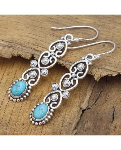 Arizona Turquoise Dangle Earrings – Handmade 925 Silver Boho Jewelry